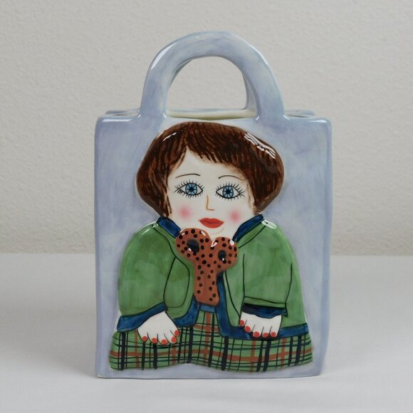 Susan Paley By Ganz Clara Ceramic Purse Bag Decorative Vase Multicolor 7" FLAW - Picture 1 of 7
